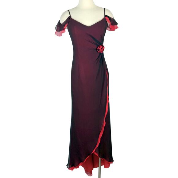 Jovani Dresses & Skirts - Dolce Jovani Silk Maxi Slip Dress Layered Black/Red Size 10 Vintage Whimsical